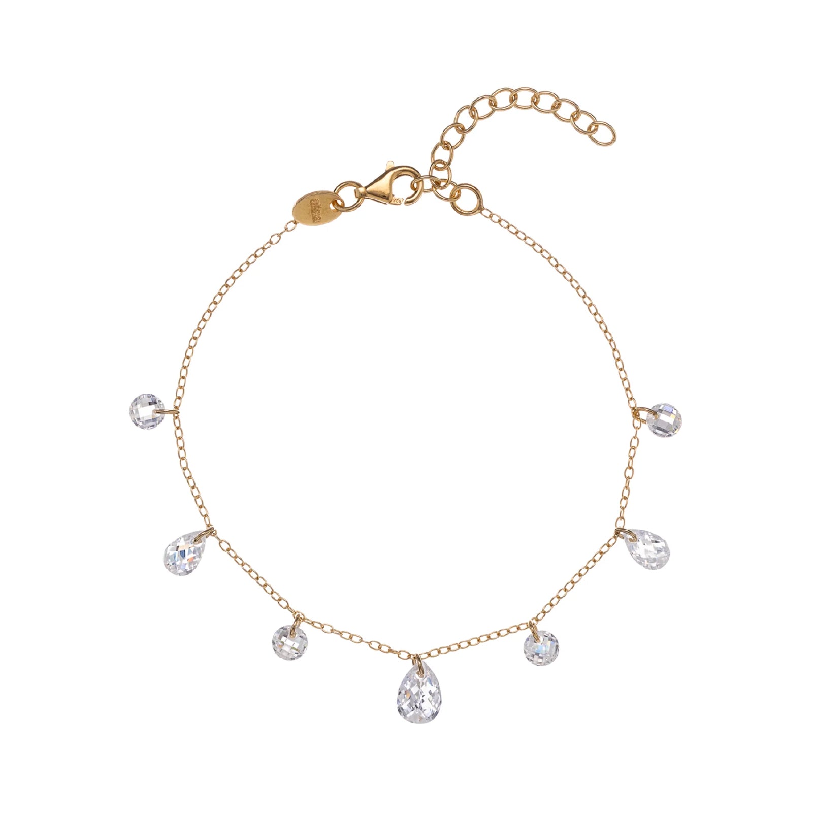 Bracciale catena Alisia argento dorato e ciondoli goccia Regolabile 15,5-18,5 cm