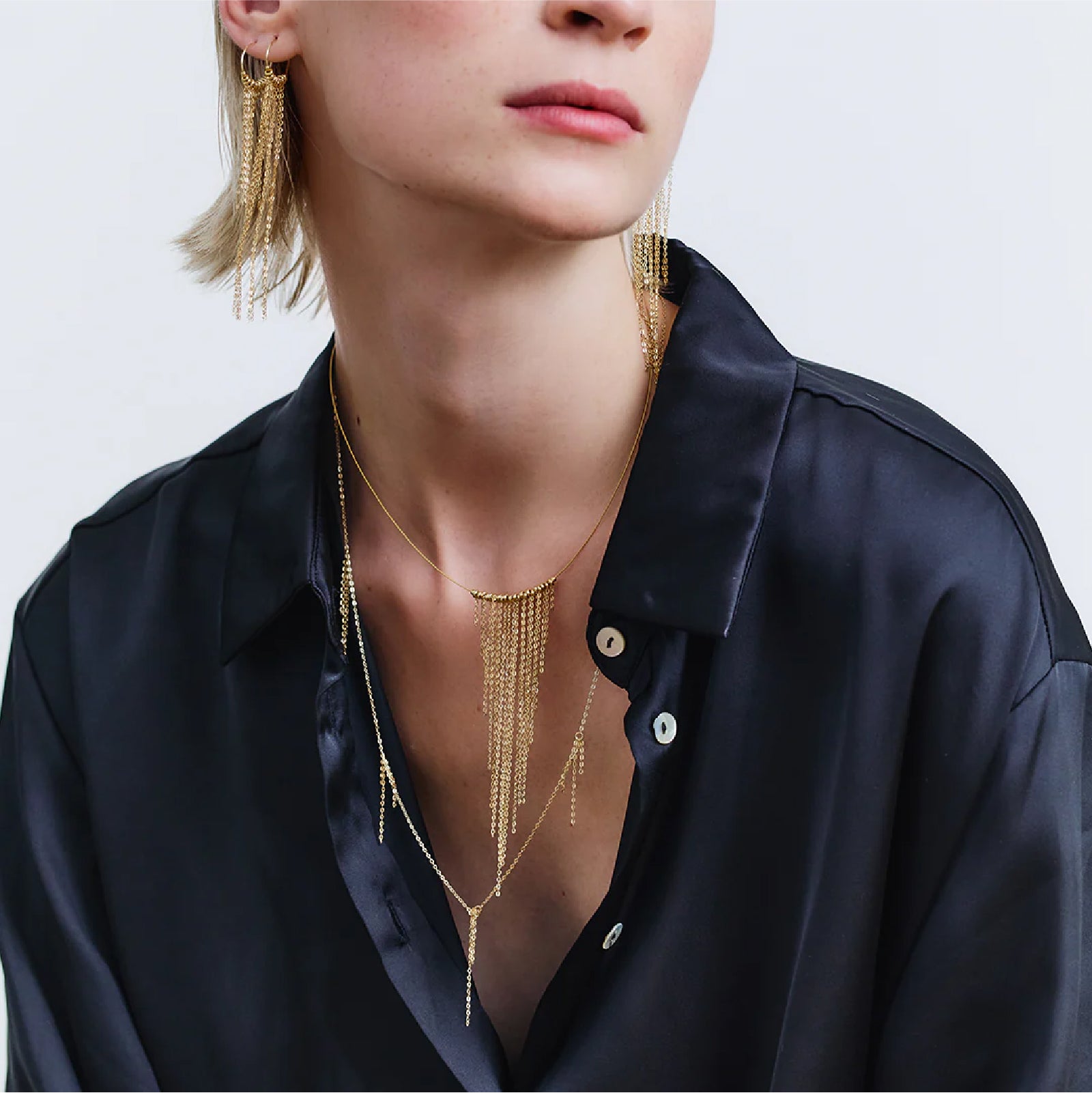 Collana girocollo Alisia argento dorato cascata di catene MISURA UNICA