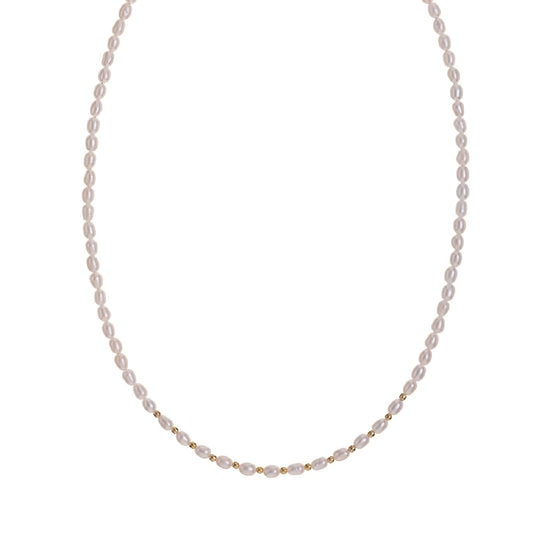 Collana Alisia perle bianche ovali e sfere in argento dorato MISURA UNICA