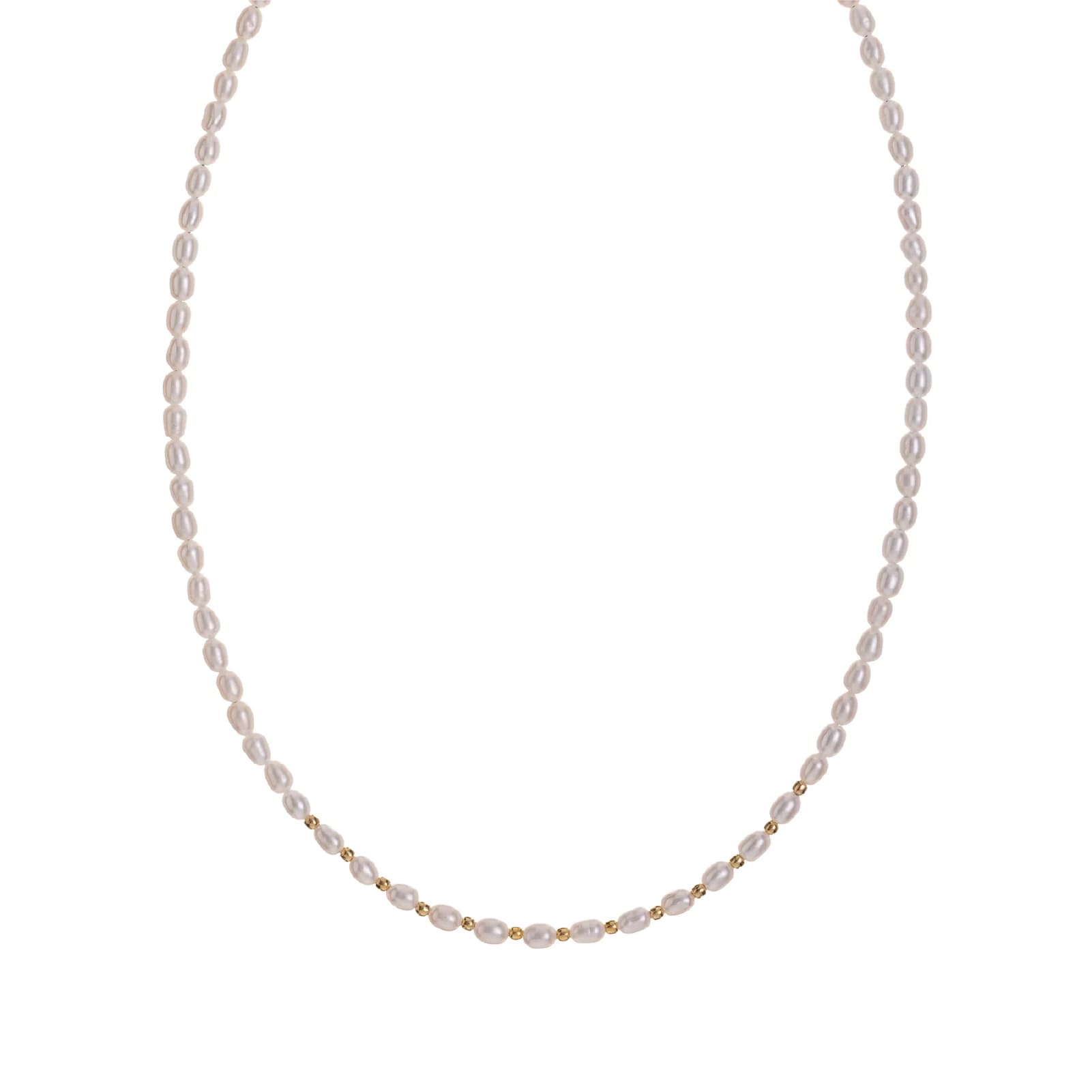 Collana Alisia perle bianche ovali e sfere in argento dorato MISURA UNICA
