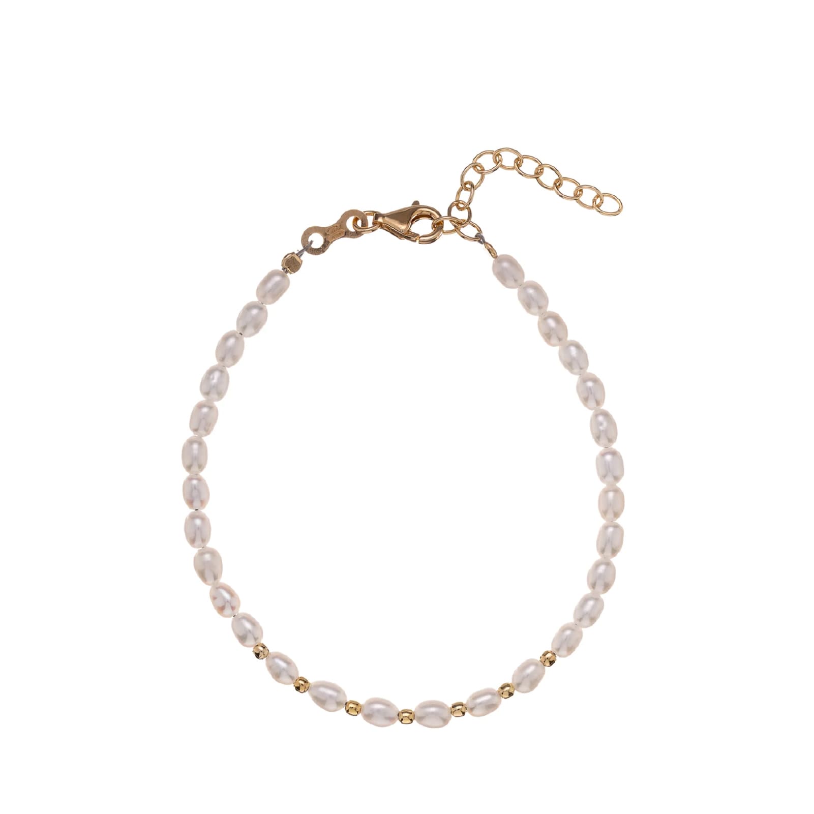 Bracciale Alisia perle bianche ovali e sfere argento dorato Regolabile 15,5-18,5 cm