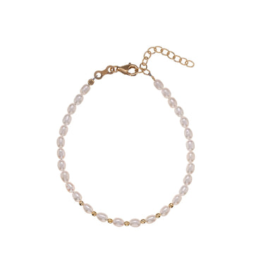 Bracciale Alisia perle bianche ovali e sfere argento dorato Regolabile 15,5-18,5 cm