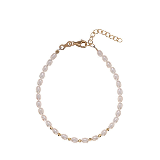 Bracciale Alisia perle bianche ovali e sfere argento dorato Regolabile 15,5-18,5 cm