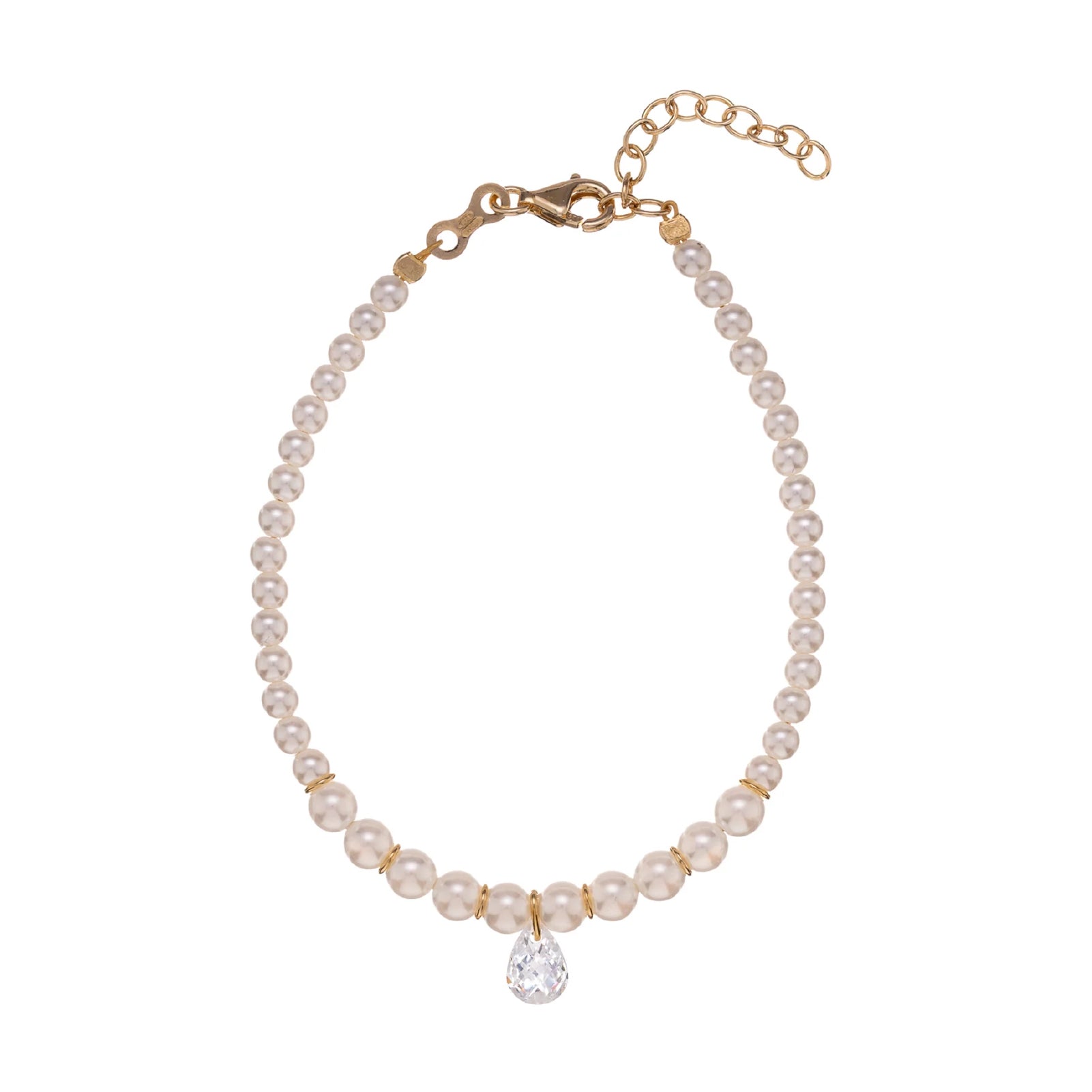 Bracciale da donna Alisia in argento con perle e zircone Regolabile 15,5-18,5 cm