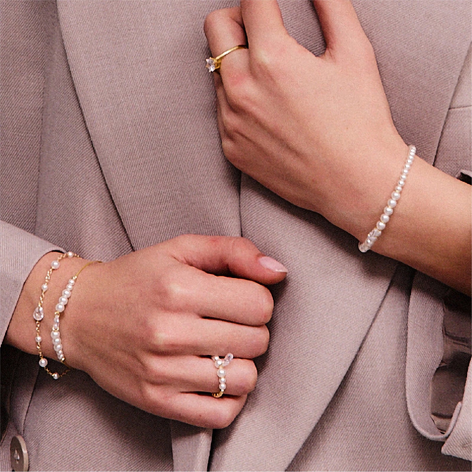 Bracciale da donna Alisia in argento con perle e zircone Regolabile 15,5-18,5 cm
