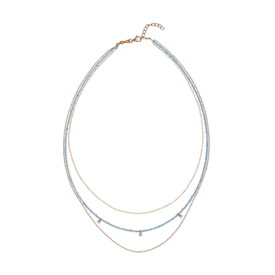 Collana multifilo Alisia in argento dorato perline auzzurre MISURA UNICA