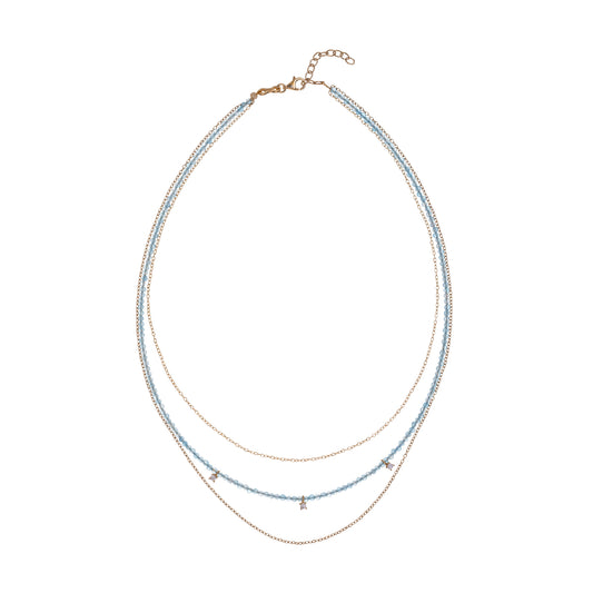Collana multifilo Alisia in argento dorato perline auzzurre MISURA UNICA