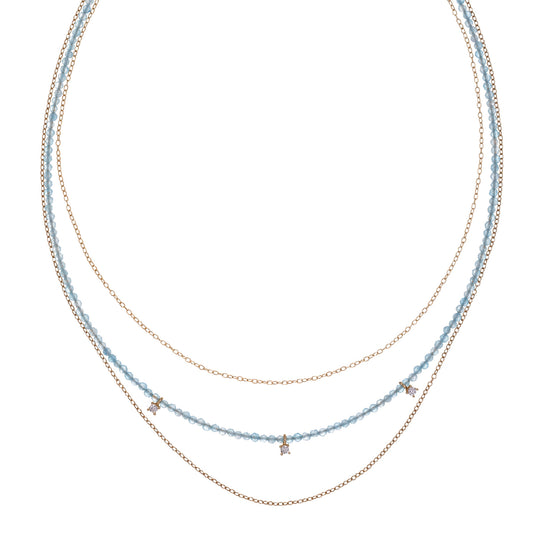 Collana multifilo Alisia in argento dorato perline auzzurre MISURA UNICA