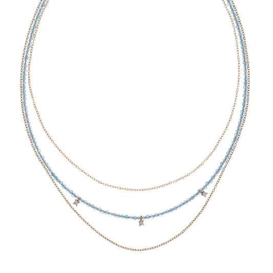 Collana multifilo Alisia in argento dorato perline auzzurre MISURA UNICA