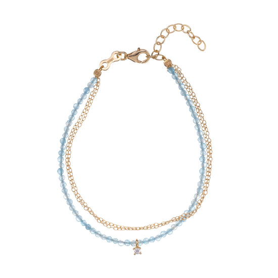 Bracciale multifilo Alisia in argento dorato perline auzzurre Regolabile 15,5-18,5 cm