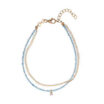 Bracciale multifilo Alisia in argento dorato perline auzzurre Regolabile 15,5-18,5 cm