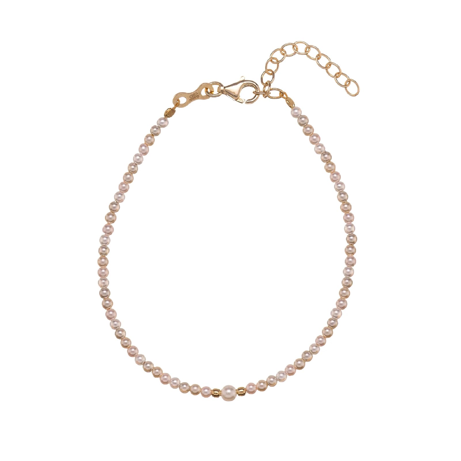 Bracciale catena Alisia in argento dorato con perle mini Regolabile 15,5-18,5 cm