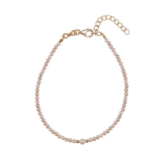 Bracciale catena Alisia in argento dorato con perle mini Regolabile 15,5-18,5 cm