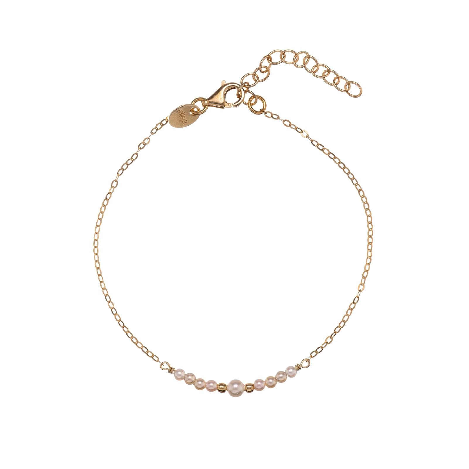 Bracciale Alisia catena argento dorato e perle mini centrali Regolabile 15,5-18,5 cm