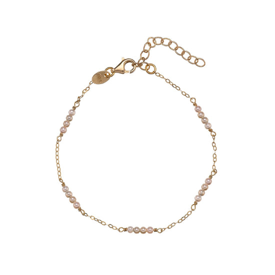 Bracciale Alisia catena argento dorato e perle mini alternate Regolabile 15,5-18,5 cm