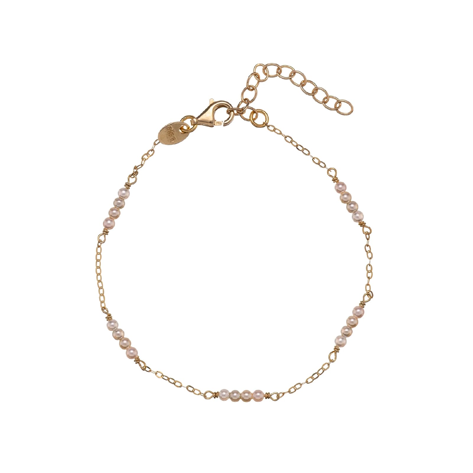 Bracciale Alisia catena argento dorato e perle mini alternate Regolabile 15,5-18,5 cm