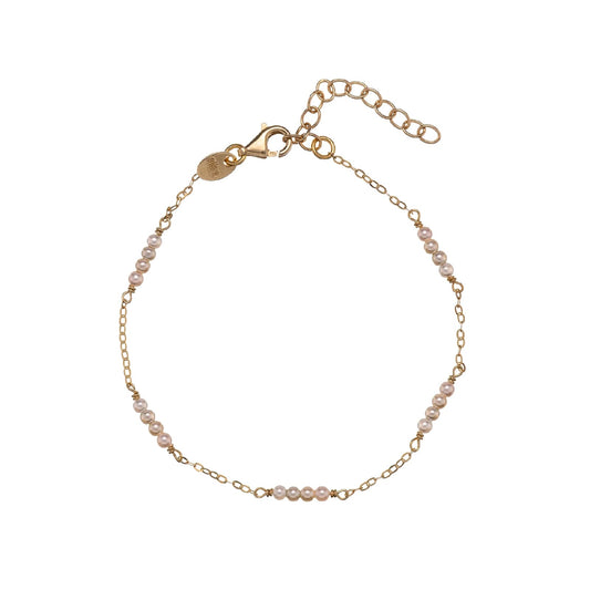 Bracciale Alisia catena argento dorato e perle mini alternate Regolabile 15,5-18,5 cm