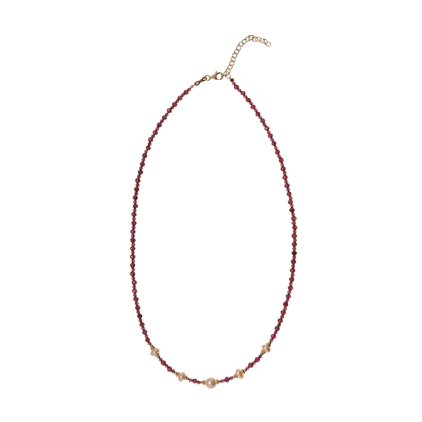 Collana Alisia in argento dorato pietre di granato e perle MISURA UNICA