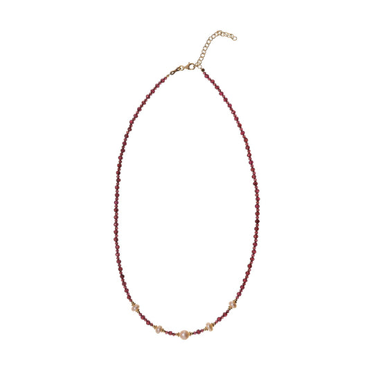 Collana Alisia in argento dorato pietre di granato e perle MISURA UNICA