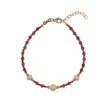 Bracciale Alisia in argento dorato pietre di granato e perle Regolabile 15,5-18,5 cm