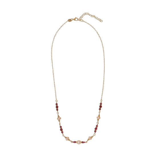 Collana Alisia catena argento dorato perle e pietre granato MISURA UNICA