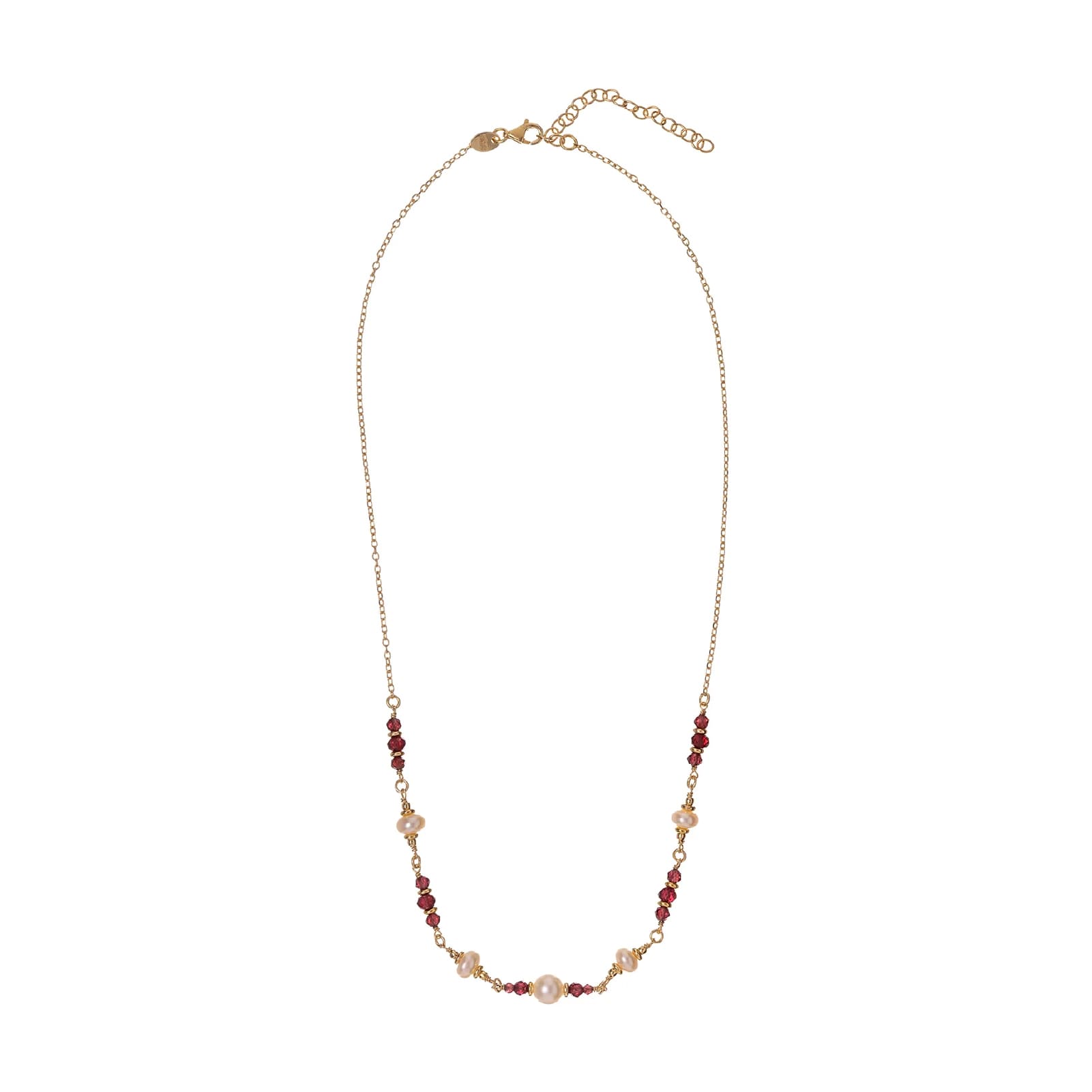 Collana Alisia catena argento dorato perle e pietre granato MISURA UNICA