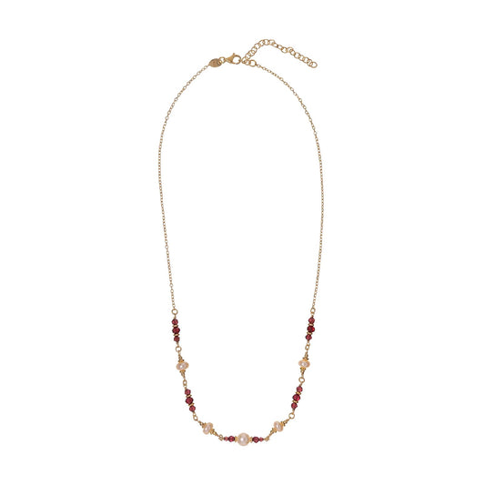 Collana Alisia catena argento dorato perle e pietre granato MISURA UNICA