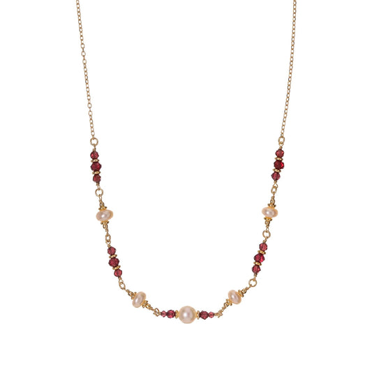 Collana Alisia catena argento dorato perle e pietre granato MISURA UNICA