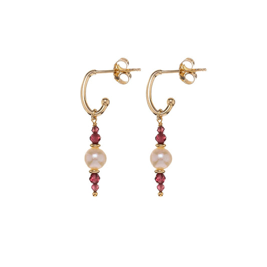 Orecchini Alisia in argento dorato granato e perle pendenti MISURA UNICA