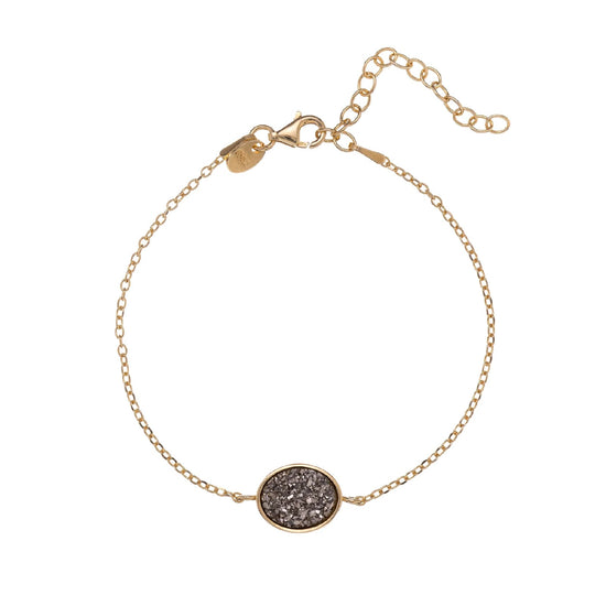 Bracciale Alisia argento dorato e cristallo di agata grigio Regolabile 15,5-18,5 cm