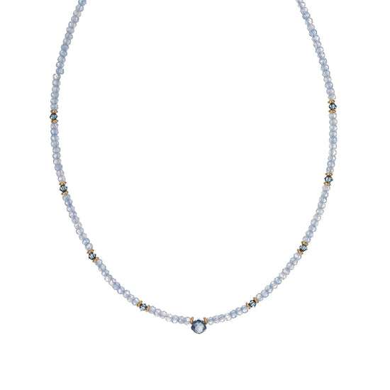 Collana Alisia in argento dorato con zirconi e pietre blu MISURA UNICA