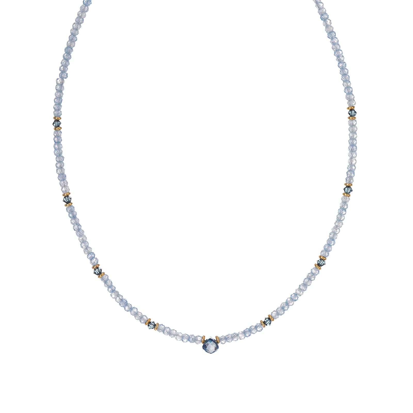 Collana Alisia in argento dorato con zirconi e pietre blu MISURA UNICA