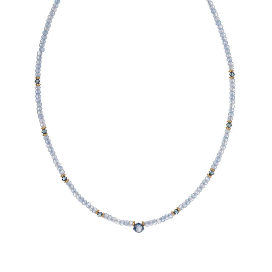 Collana Alisia in argento dorato con zirconi e pietre blu MISURA UNICA