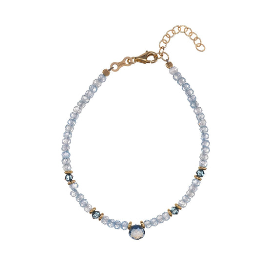 Bracciale Alisia in argento dorato con zirconi e pietre blu Regolabile 15,5-18,5 cm