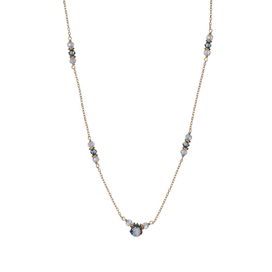 Collana catena Alisia in argento dorato zirconi e pietre blu MISURA UNICA