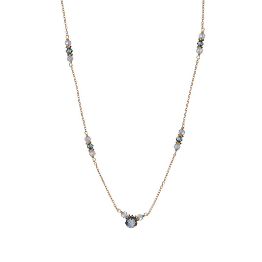 Collana catena Alisia in argento dorato zirconi e pietre blu MISURA UNICA