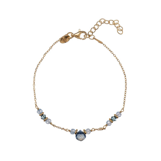 Bracciale catena Alisia argento dorato zirconi e pietre blu Regolabile 15,5-18,5 cm