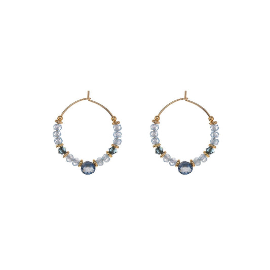 Orecchini a cerchio Alisia in argento dorato con zircone blu MISURA UNICA