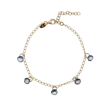 Bracciale Alisia in argento dorato con zirconi blu pendenti Regolabile 15,5-18,5 cm