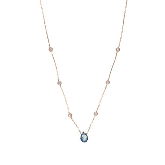Collana Alisia in argento dorato con perle e zircone blu MISURA UNICA