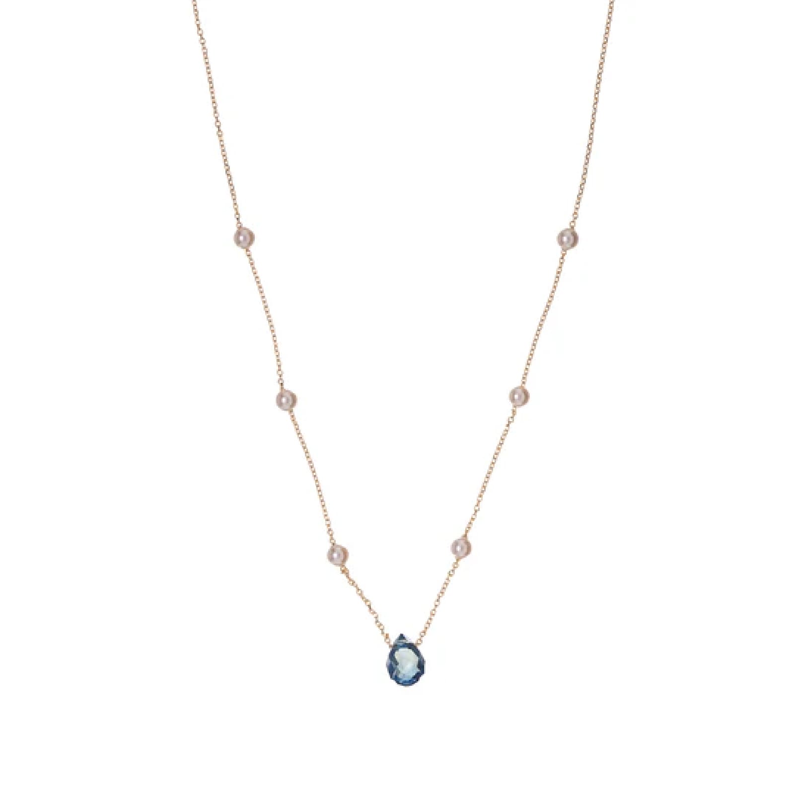 Collana Alisia in argento dorato con perle e zircone blu MISURA UNICA