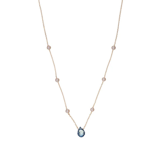 Collana Alisia in argento dorato con perle e zircone blu MISURA UNICA