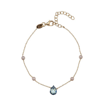 Bracciale catena Alisia in argento dorato perle e zircone blu Regolabile 15,5-18,5 cm