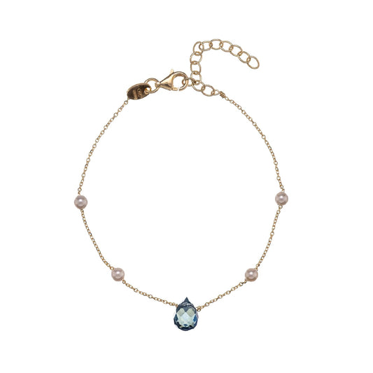 Bracciale catena Alisia in argento dorato perle e zircone blu Regolabile 15,5-18,5 cm