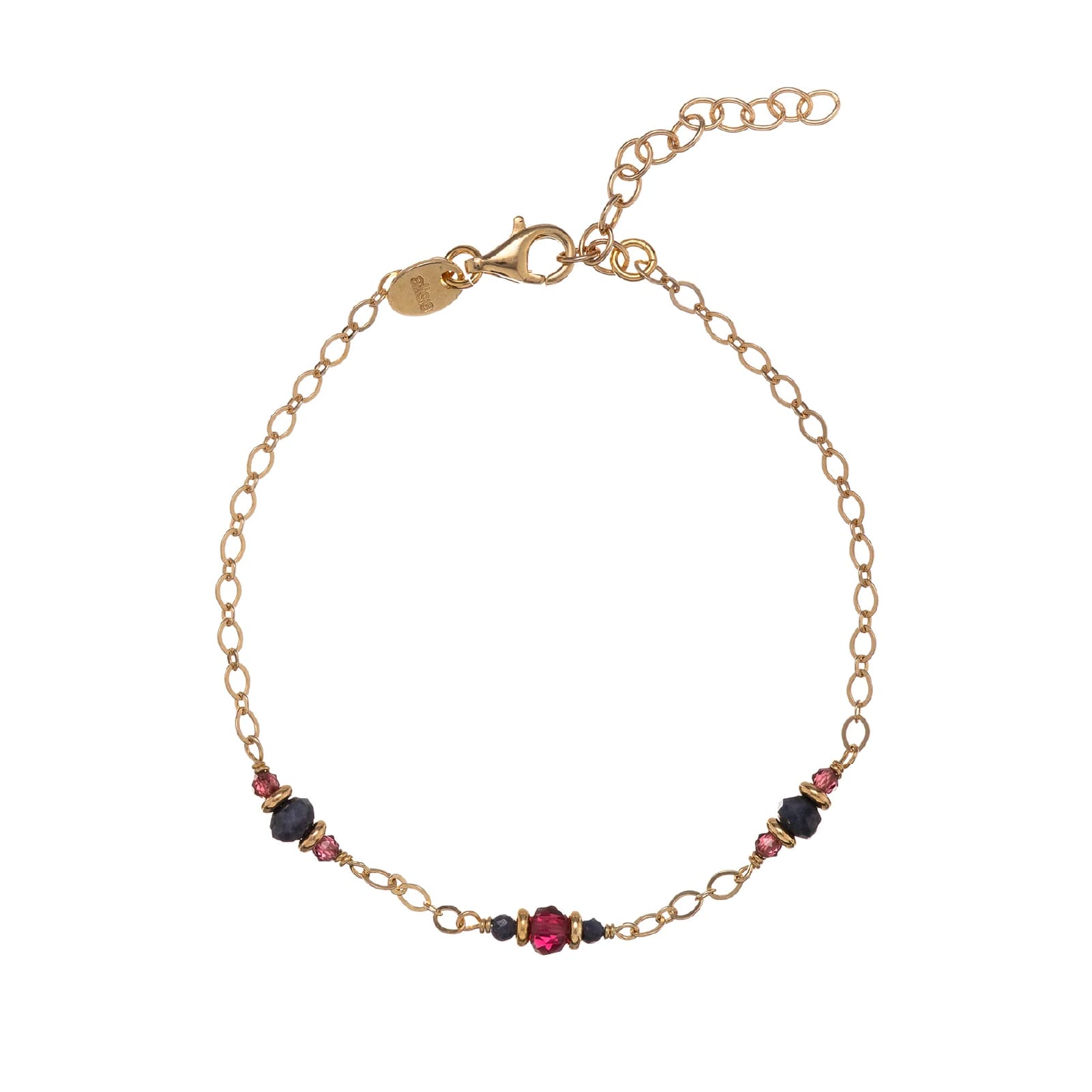 Bracciale catena Alisia argento dorato con granato e zaffiro Regolabile 15,5-18,5 cm