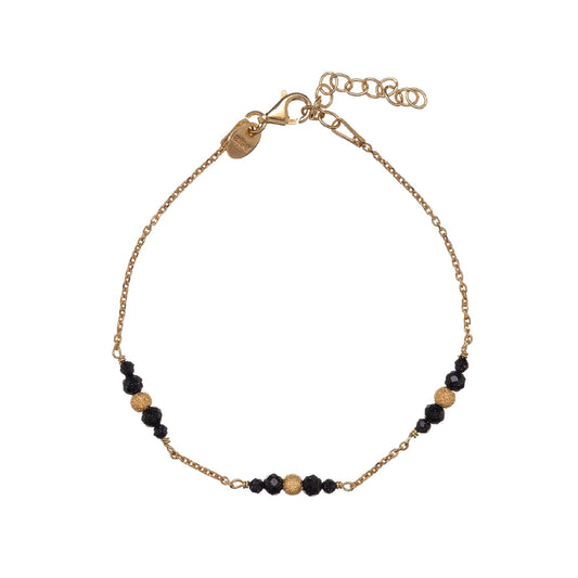 Bracciale Alisia in argento dorato pietre e sfere alternate Regolabile 15,5-18,5 cm