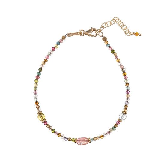 Bracciale Alisia argento dorato tormaline sfaccettate e ovali Regolabile 15,5-18,5 cm