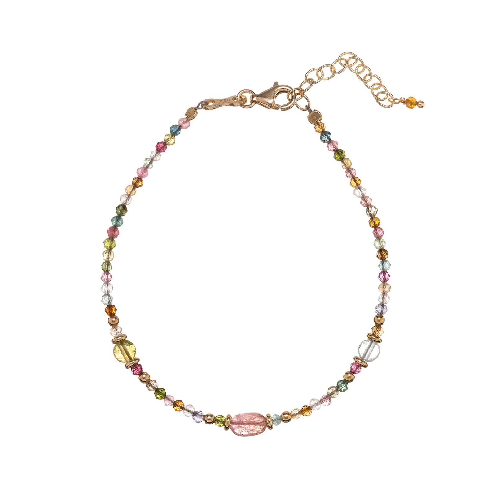 Bracciale Alisia argento dorato tormaline sfaccettate e ovali Regolabile 15,5-18,5 cm