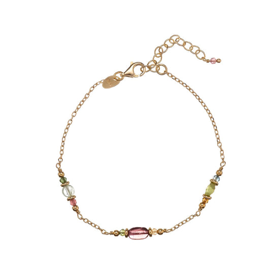 Bracciale catena Alisia in argento dorato con tormaline Regolabile 15,5-18,5 cm