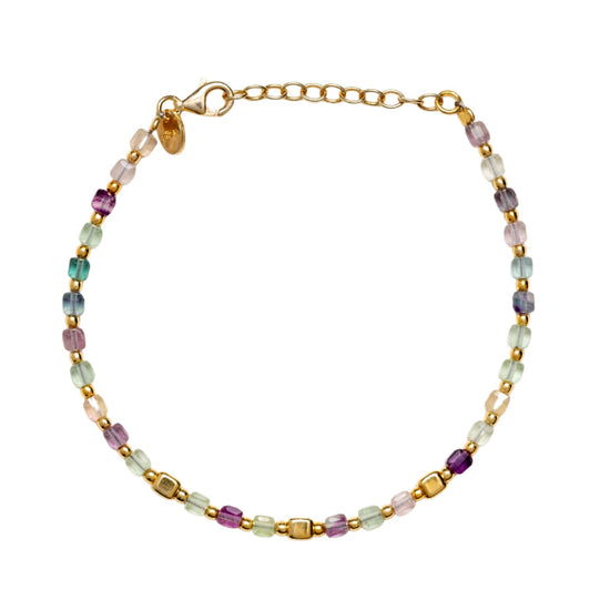 Bracciale catena Alisia in argento dorato con fluorite 18,5 cm